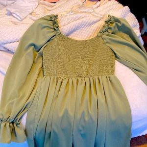 Olive green dress with puff sleeves